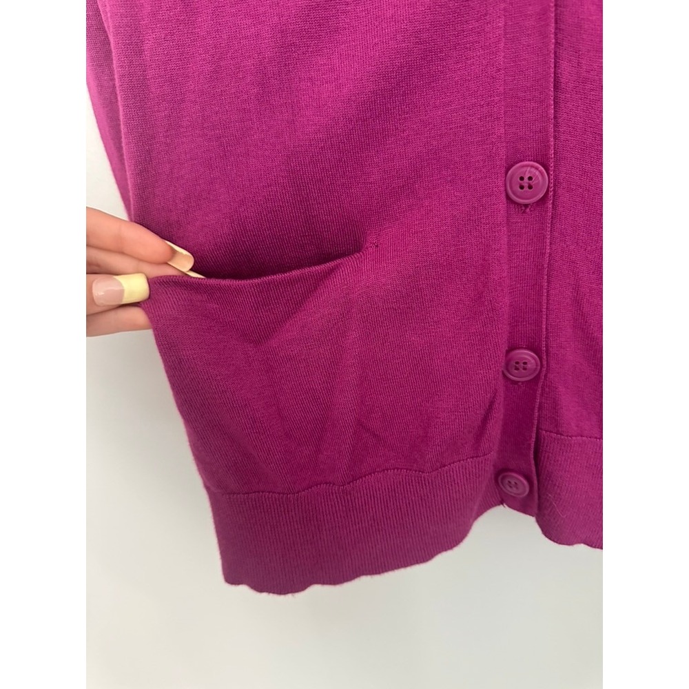 Halogen Womens Fuchsia Pink V-Neck Button Front Longline Cardigan Sweater Size S - Picture 3 of 5